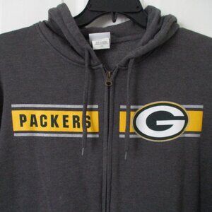 Majestic Mens L/S NFL Green Bay Packers Gray Full Zip Hoodie Sweatshirt - Large